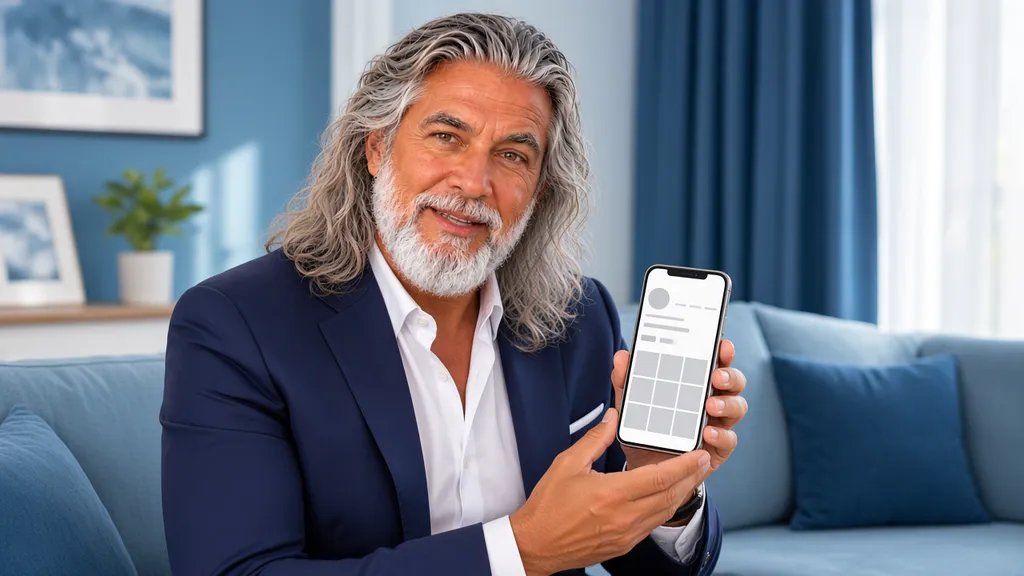 Jean-Philippe tenant son téléphone et découvrant son profil Instagram