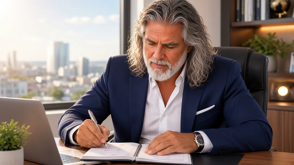 Jean-Philippe assis à son bureau, en train de noter ses idées dans un carnet ouvert à côté de son ordinateur