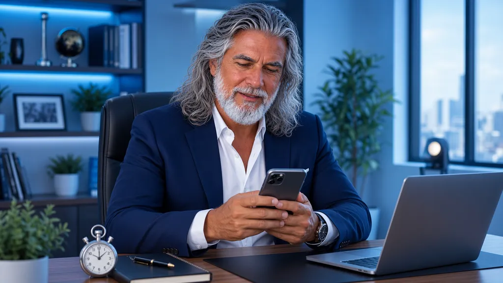Jean-Philippe regardant son téléphone, un chronomètre à côté de lui