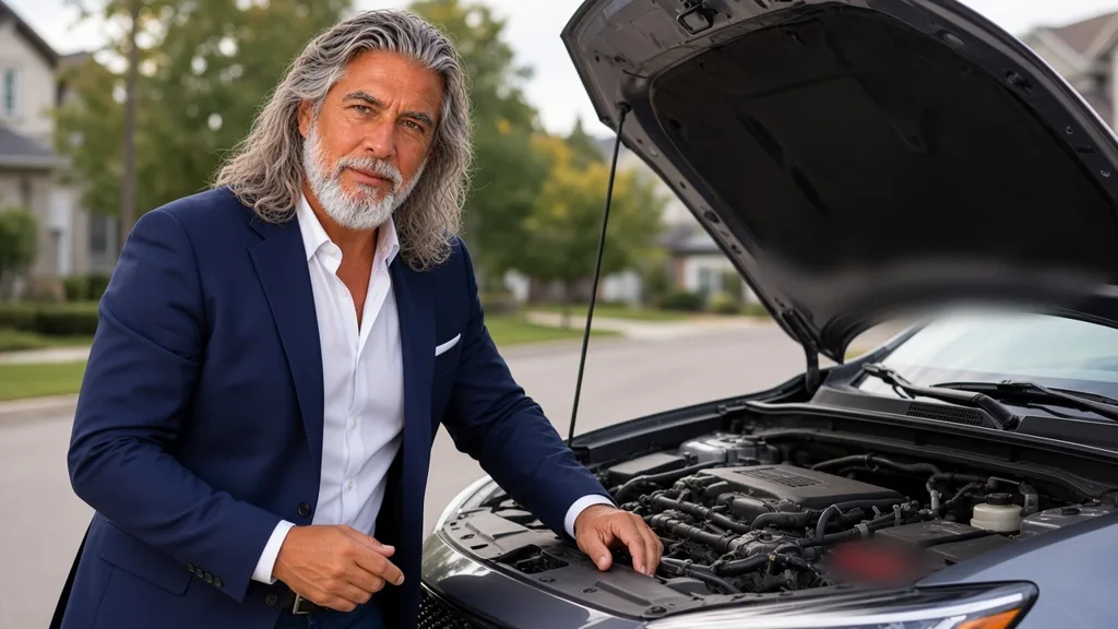 Jean-Philippe, capot ouvert, face à une panne de voiture imprévue