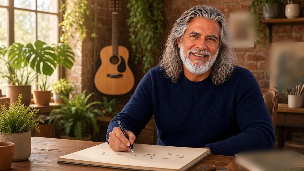 Jean-Philippe, dans un atelier, dessine sur un carnet