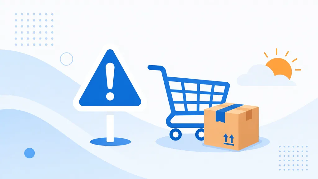 Illustration d'un panneau d'avertissement à côté d'un panier d'achat et d'un colis