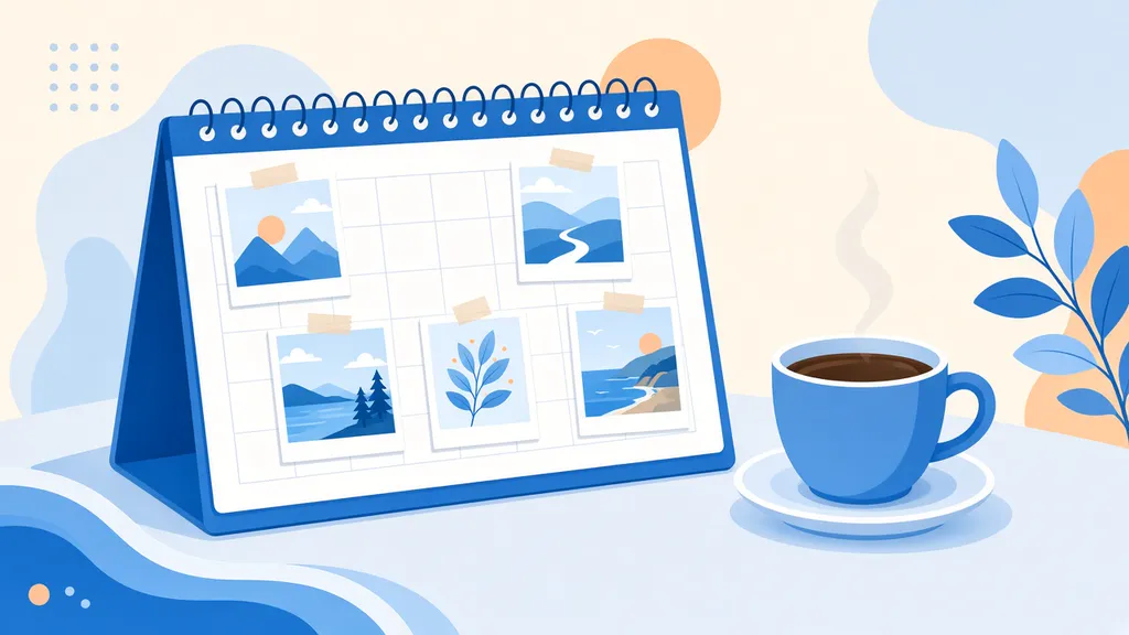 Illustration d'un calendrier avec des épingles programmées et une tasse de café