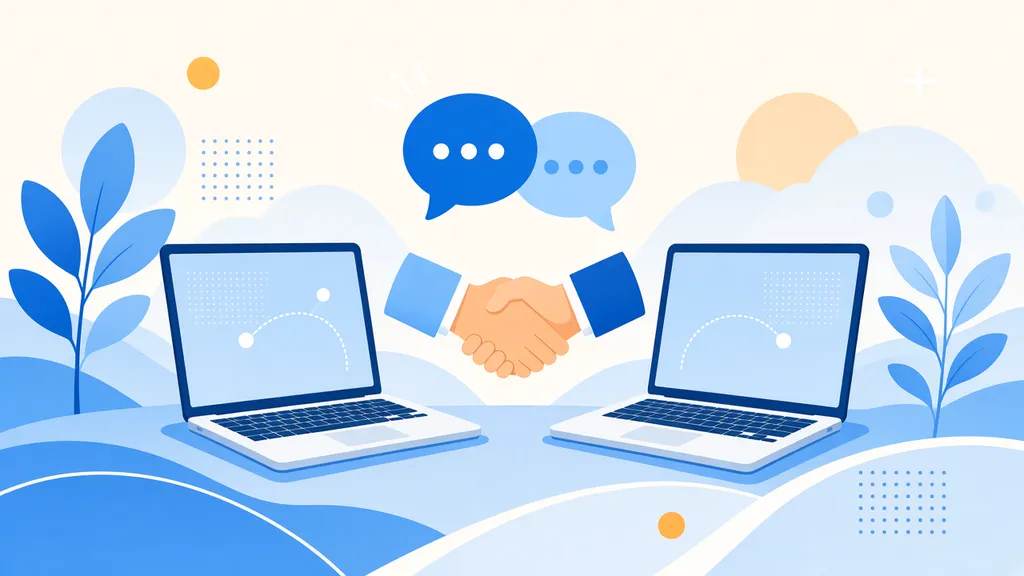 Illustration de bulles de discussion bienveillantes entre deux ordinateurs